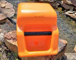 Outdoor Gravity-Fed Pet Watering System orange color option.